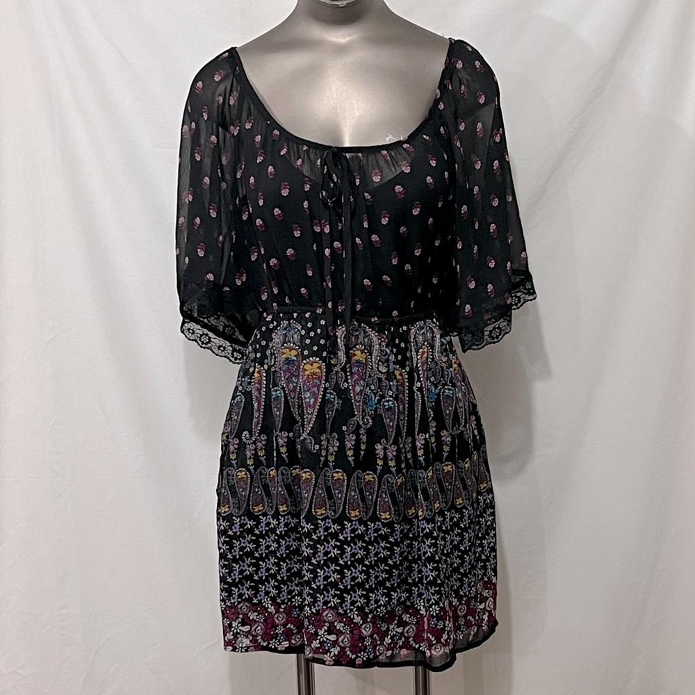 Wet Seal Paisley & Floral Pattern Sheer Dress With Slip Size Small